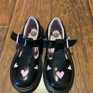 Dr. Martens Black and Pink Heart Kids Dress Shoes